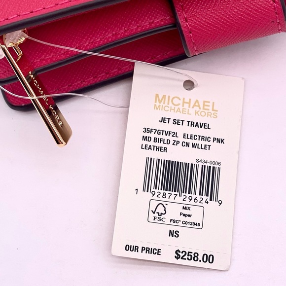 Michael Kors Jet Set Travel Medium Bifold Wallet Electronic Pink - Picture 12 of 15